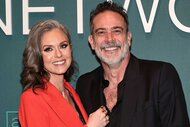 Jeffrey Dean Morgan and Hilaria Burton smile together on the red carpet