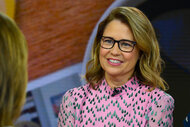 Jenna Fischer wears a pink blouse on The Today Show.