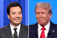 A split of Jimmy Fallon and Donald Trump