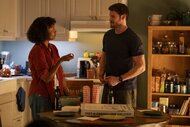 Dr. Ericka Kinney (Ashleigh LaThrop) and Dr. Van Markus (Alex MacNicoll) talk in a kitchen in Brilliant Minds Episode 106.