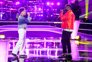 Jaylen Dunham and Jan Dan perform together on stage on The Voice Season 26 Episode 7.