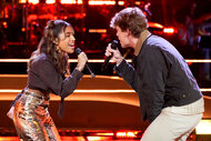 Kiara Vega and Mor Ilderton perform together on stage on The Voice Season 26 Episode 7.