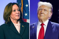 A split of Kamala Harris and Donald Trump