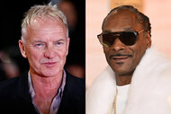 A split featuring Sting and Snoop Dogg.