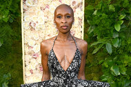 Cynthia Erivo in a black and white floral dress on the red carpet at the 2025 golden globes