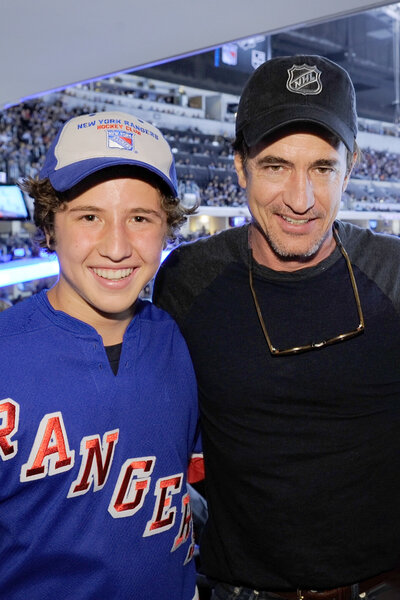 Dermot Mulroney with his son Clyde Mulroney together at a New York Rangers Game