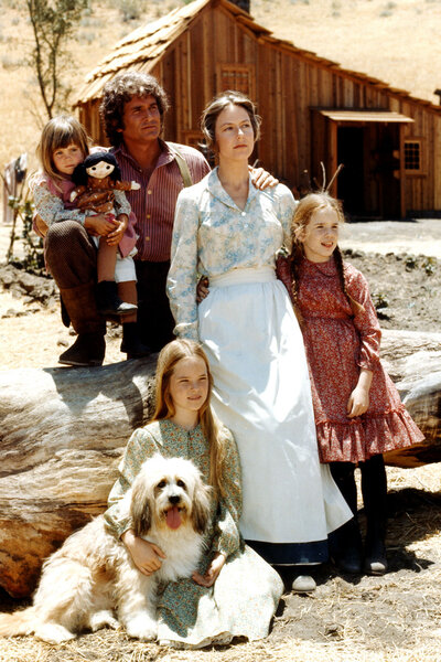 Lindsay Greenbush, Michael Landon, Karen Grassle, Melissa Gilbert, and Melissa Sue Anderson in period costume, as they pose for a group portrait issued as publicity for 'Little House on the Prairie', circa 1974.