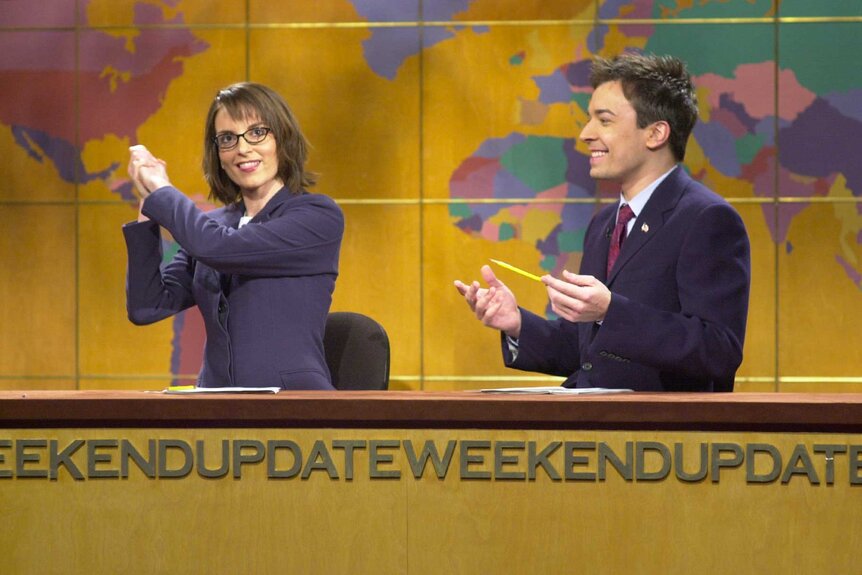 Tina Fey and Jimmy Fallon during the Weekend Update.