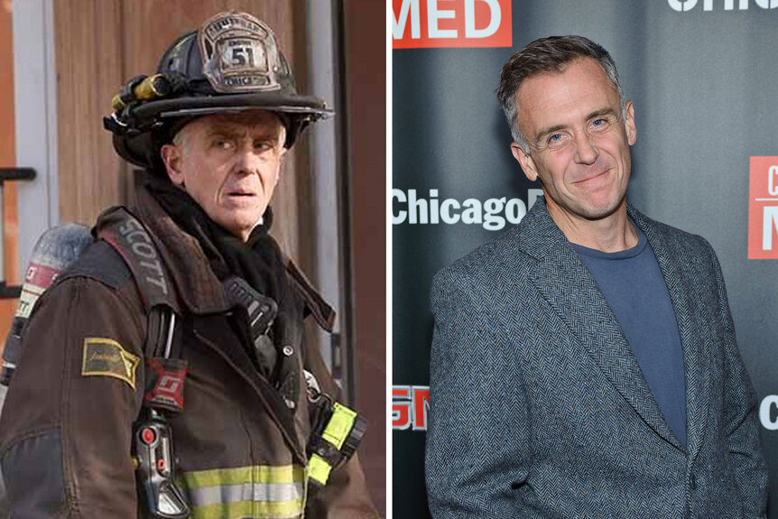 Split of David Eigenberg as Christopher Herrmann and David Eigenberg attending the One Chicago party during NBC's "One Chicago" press day