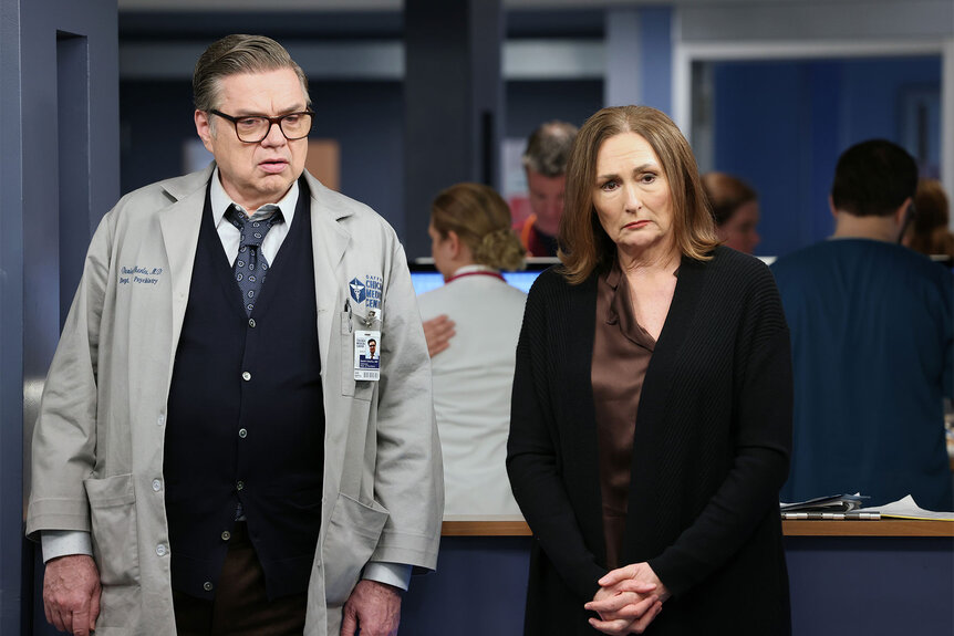 Dr. Daniel Charles (Oliver Platt) and Dr. Lonnie Richardson (Nora Dunn) appear in Season 7 Episode 19 of Chicago Med