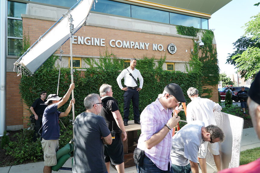Brian White behind the scenes filming for Chicago Fire