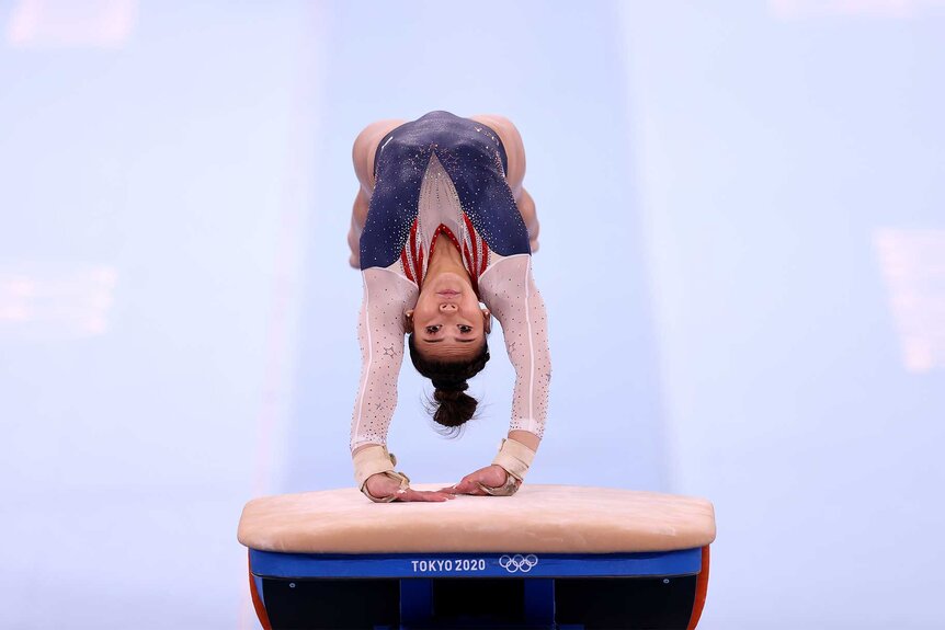 Sunisa Lee during her Vault routine at the 2020 Olympics