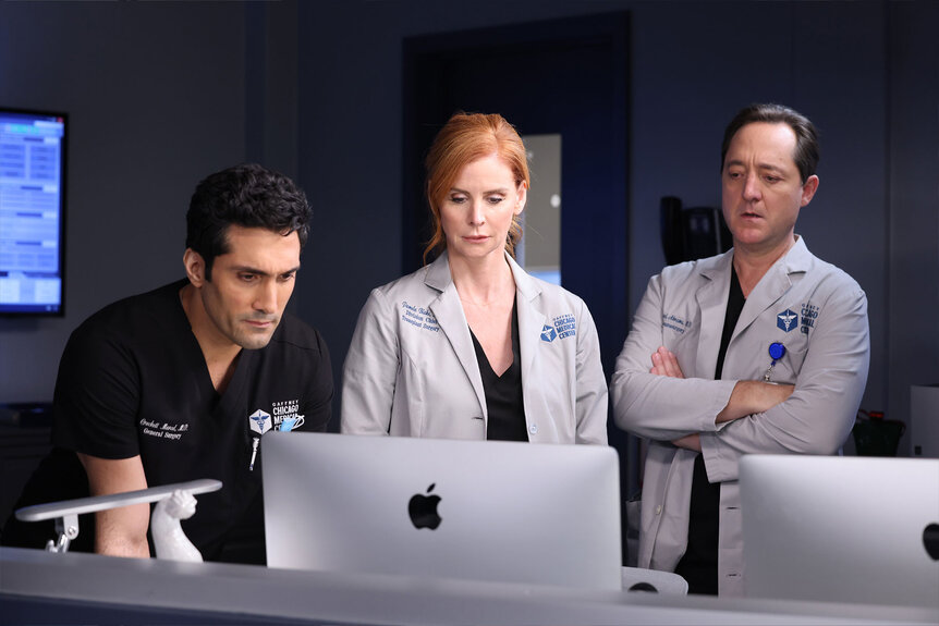 Crockett Marcel, Dr. Pamela Blake and Dr. Sam Abrams in Chicago Med Season 7 Episode 9.e Sam Abrams