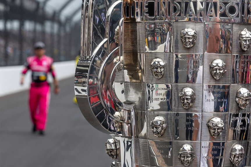 Close up of The Borg-Warner Trophy at the Indianapolis 500