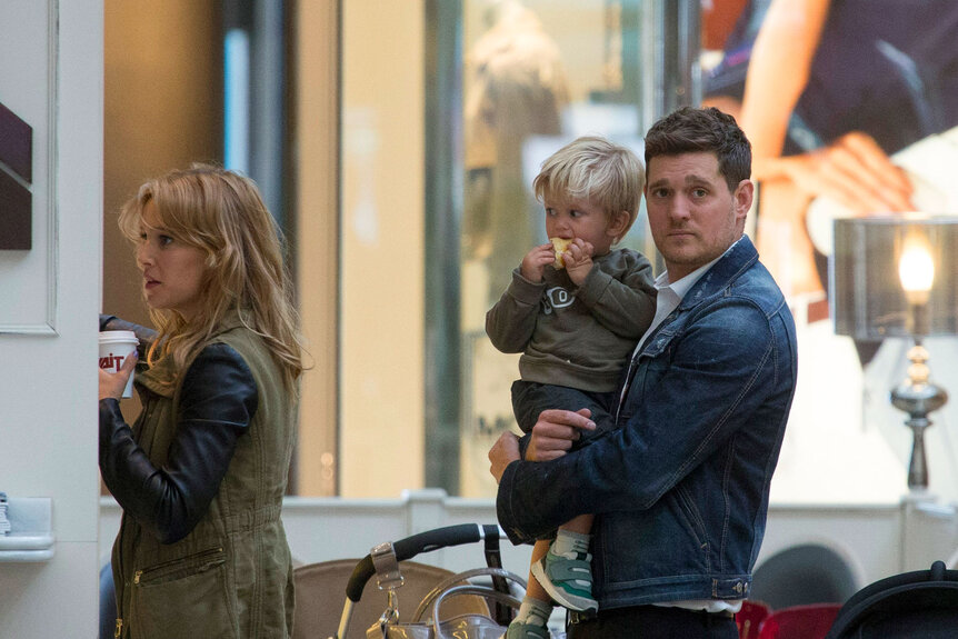 Michael Buble and Luisana Lopilato in Madrid enjoying some bonding time with their son Noah