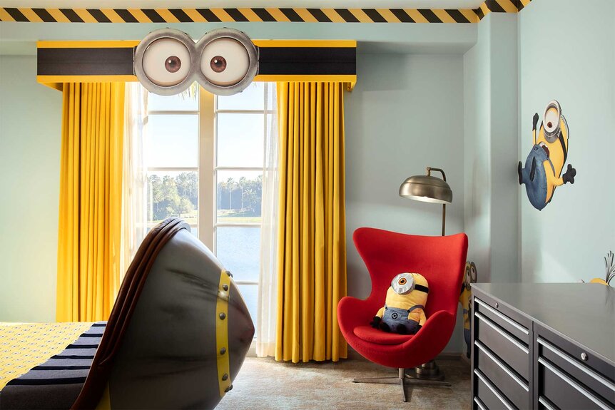 Minions Kids Suite featuring minion eyes and a minion themed room
