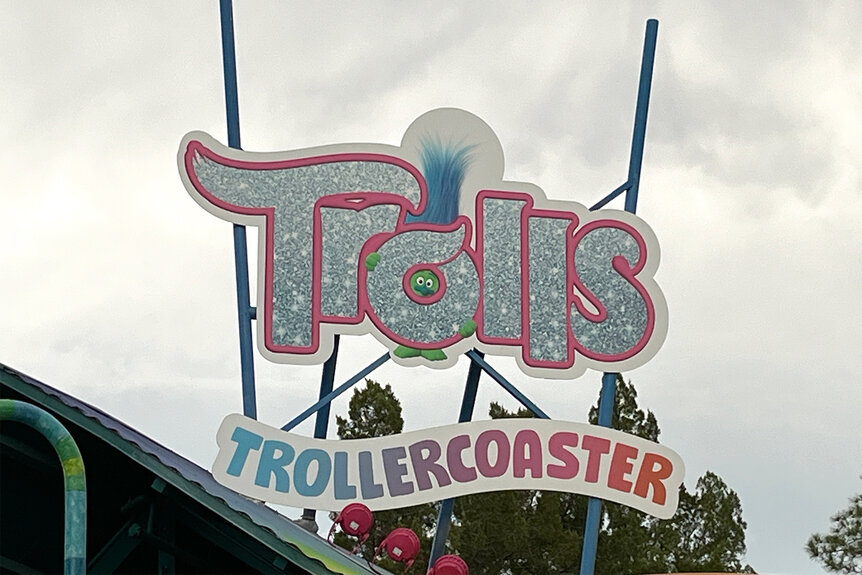 The sign for the Trollercoaster at Universal Orlando Studios