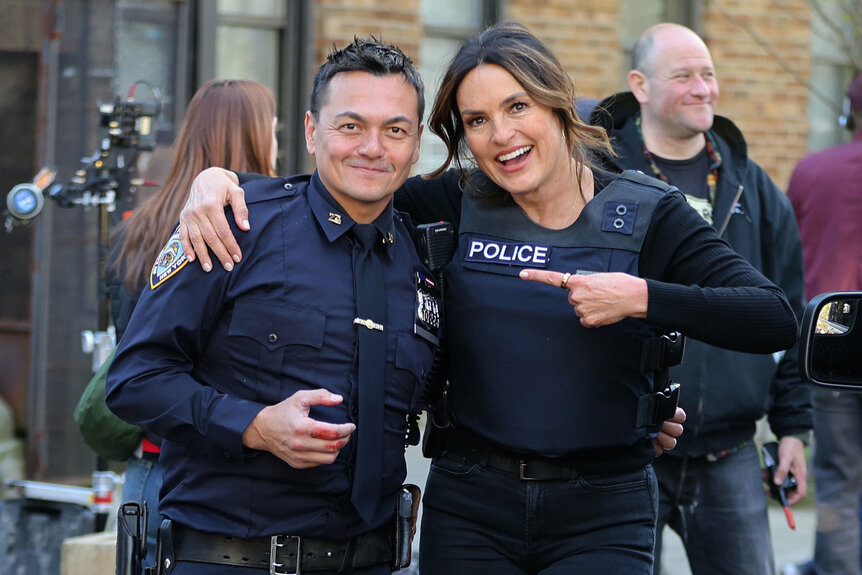 Eddie Hargitay and Mariska Hargitay on set of Law and Order: Special Victims Unit