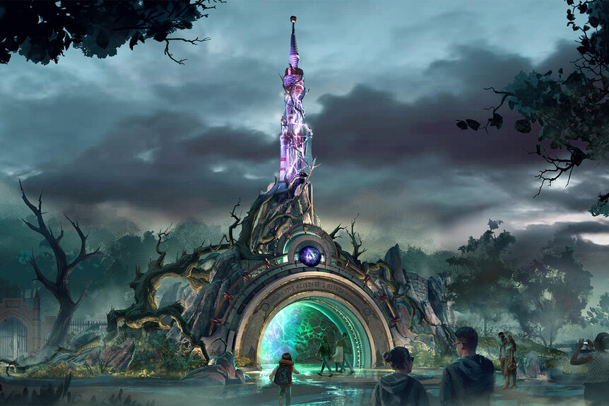 An artist rendering of the portal at Dark Universe at Universal Orlando