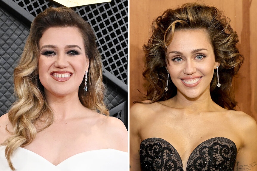 A split of Kelly Clarkson and Miley Cyrus