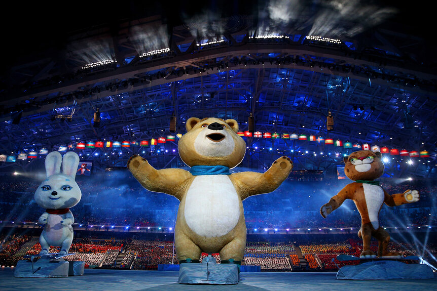 The Hare,and The Polar Bear The Leopard the 2014 Olympic Mascots