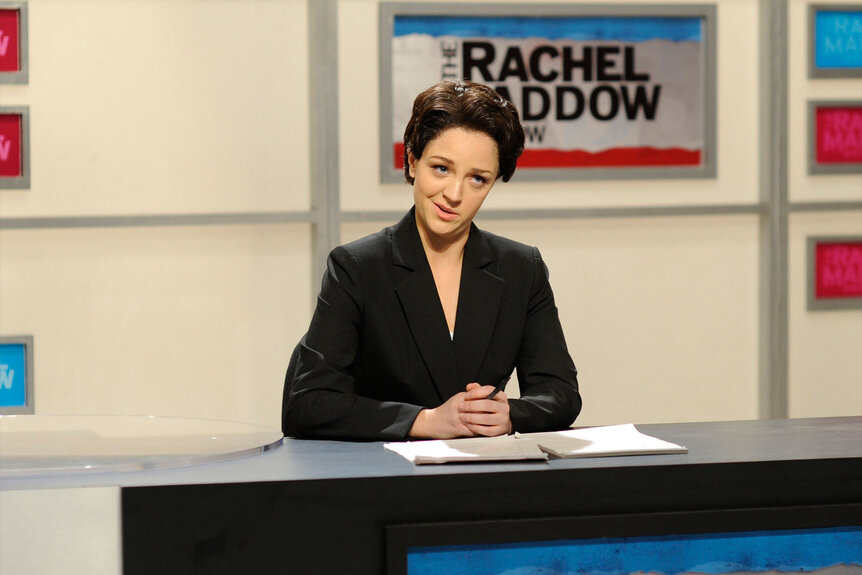 Abby Elliott as Rachel Maddow during a Saturday Night Live skit