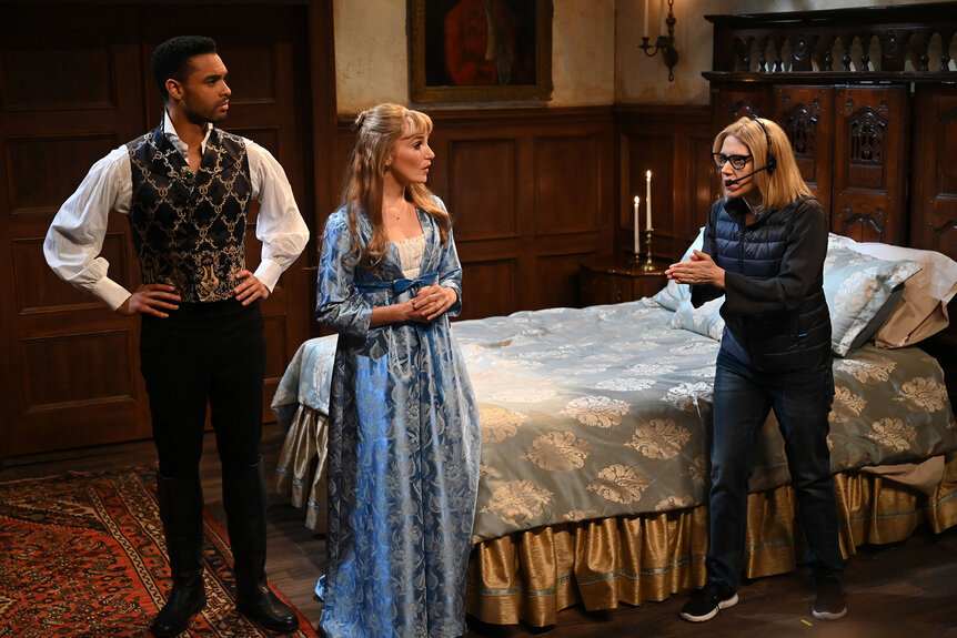 Regé-Jean Page, Chloe Fineman, and Kate McKinnon during the "Intimacy Coordinator" sketch on Saturday Night Live