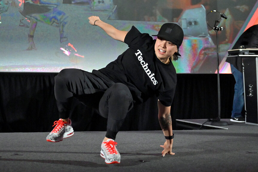 Sunny Choi breakdancing at a Panasonic press event