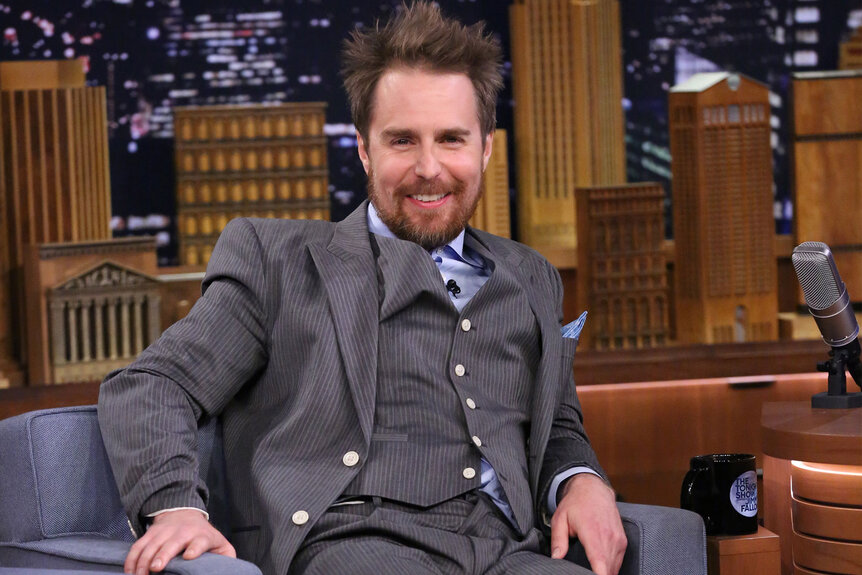 Sam Rockwell smiles during an interview on The Tonight Show Starring Jimmy Fallon Episode 264