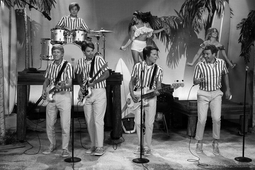 Kevin Bacon during a beach boys sketch on he Tonight Show Starring Jimmy Fallon Episode 303