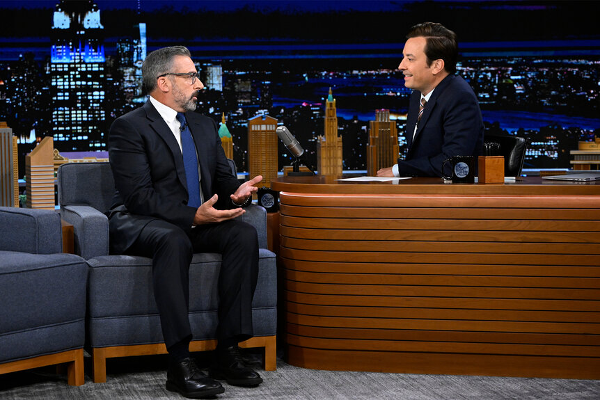 Steve Carell during an interview on The Tonight Show Starring Jimmy Fallon