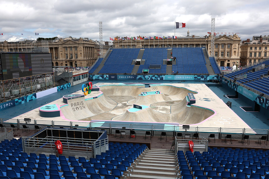 A view of the skate park at the 2024 Olympics at La Concorde