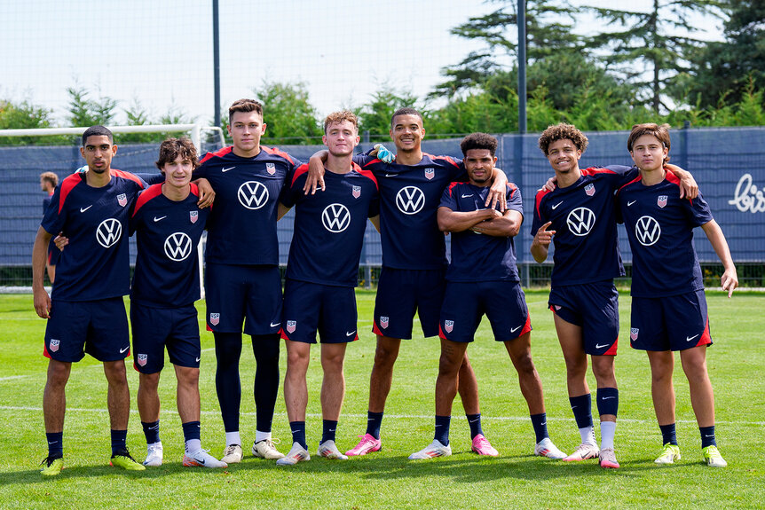 the 2024 Olympics Soccer team pose together after a day of training