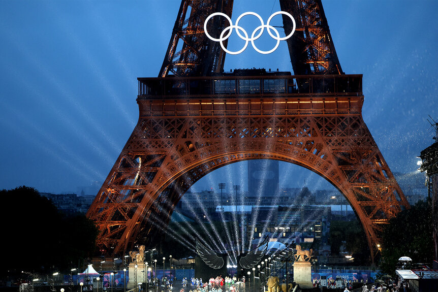 The Eiffel Tower at the 2024 Olympics Opening Ceremony