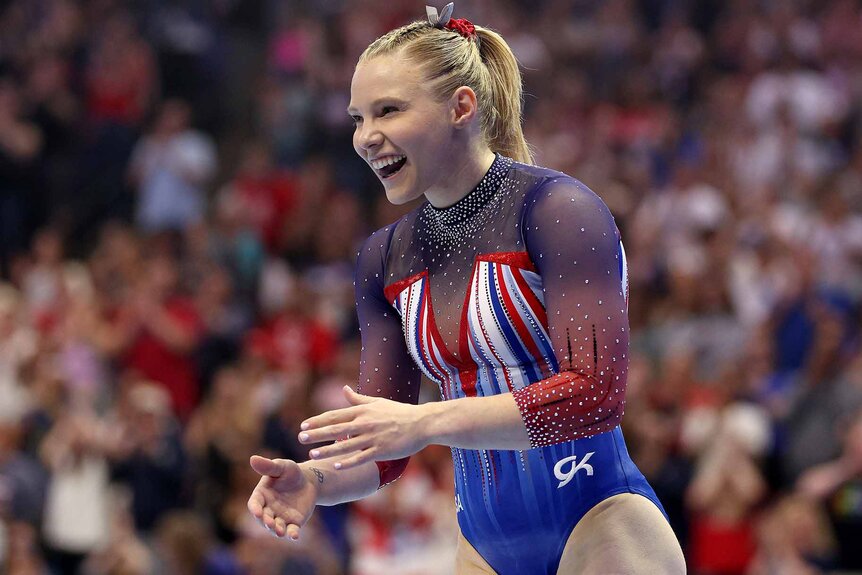 Jade Carey competes at the 2024 U.S. Olympic Gymnastics Trials.