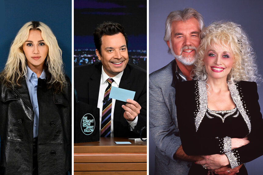 Split of Miley Cyrus, Jimmy Fallon and Kenny Rogers with Dolly Parton