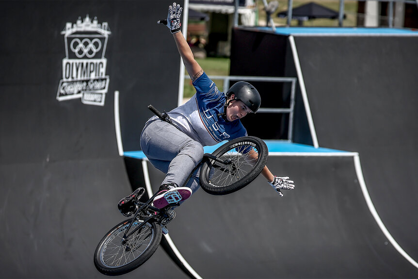 Hannah Roberts during a BMX competition in Budapest