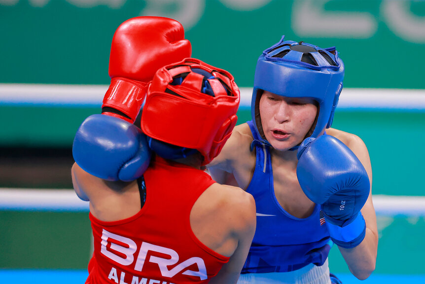 Jennifer Lozano throws a punch during the Women's 50kg Finals at Centro de Entrenamiento Olimpico