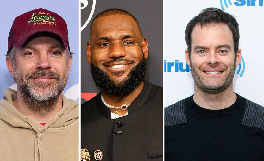 Split of Jason Sudeikis, Lebron James, and Bill Hader