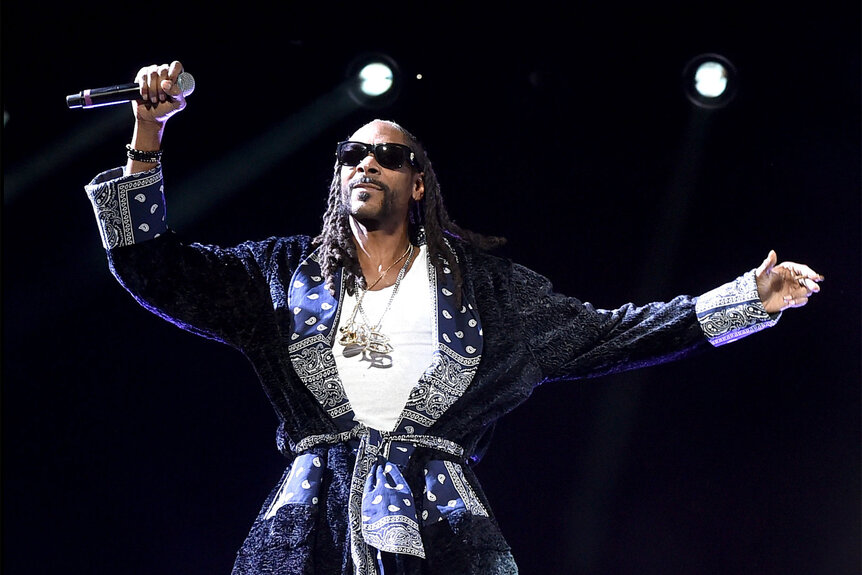 Snoop Dogg performing onstage at Coachella in 2016.