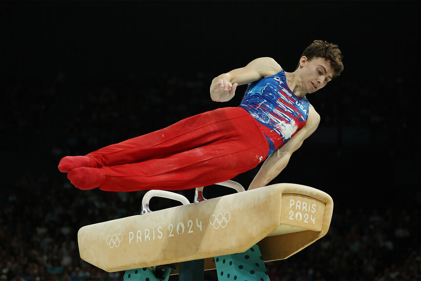 Stephen Nedoroscik on the pommel horse at the 2024 Olympics