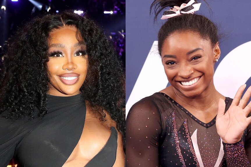 Sza at tge 65th Grammy's and Simone Biles Women's Podium Training ahead of the Tokyo 2020 Olympic Games