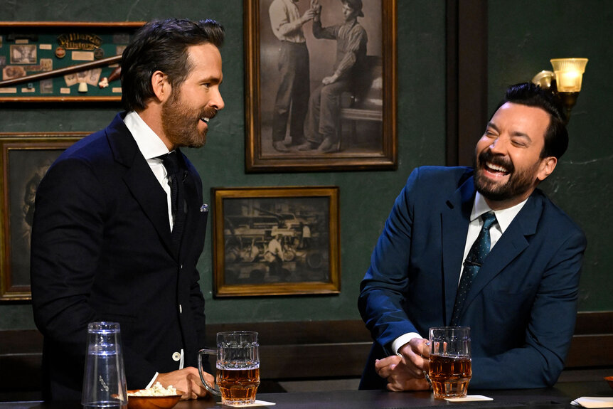 Ryan Reynolds and host Jimmy Fallon during “I Respect That About You” on The Tonight Show