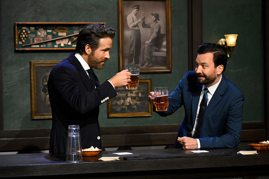 Ryan Reynolds and host Jimmy Fallon during “I Respect That About You” on The Tonight Show