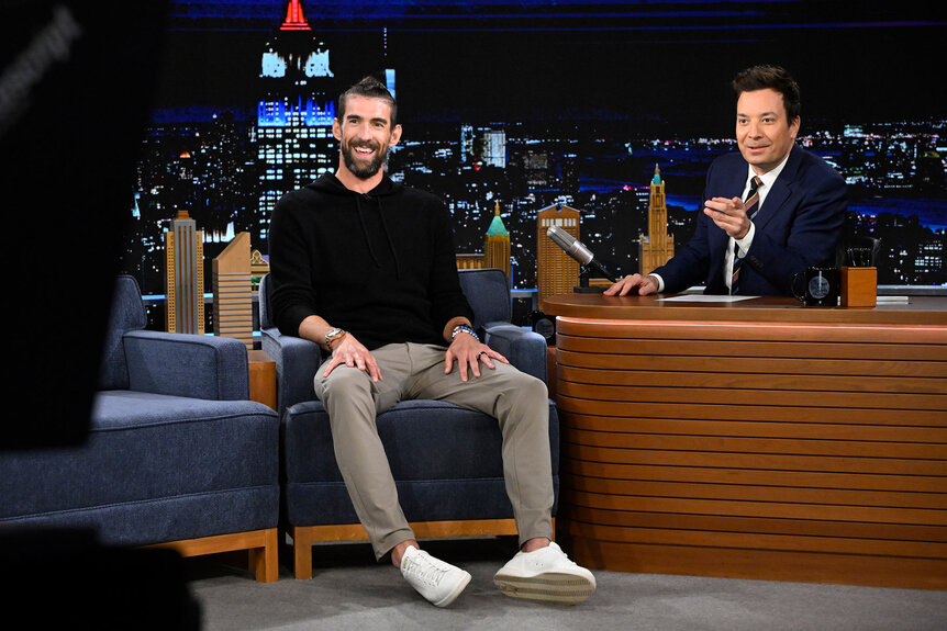 Michael Phelps during an interview with host Jimmy Fallon on The Tonight ShoW