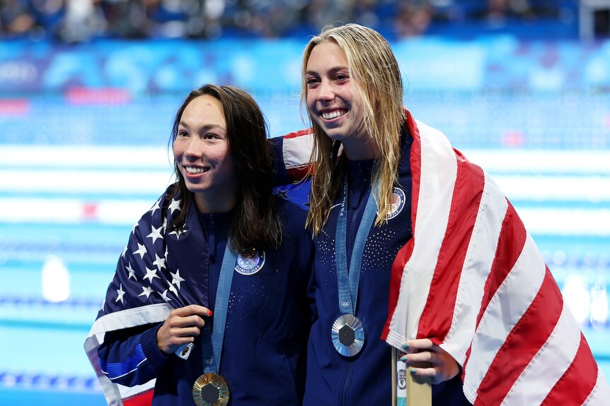 Torri Huskem and Gretchen Walsh at the Paris Olympics