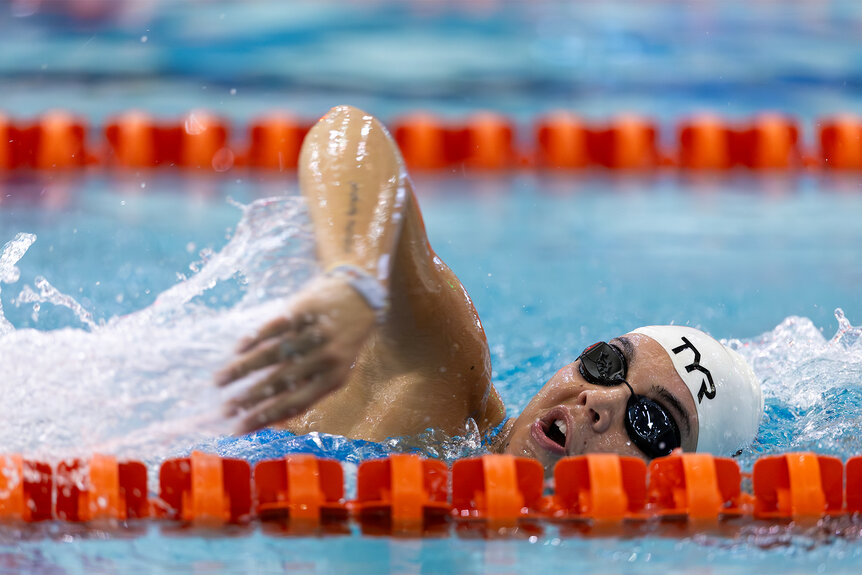 Anastasia Pagonis practices swimming during a training session