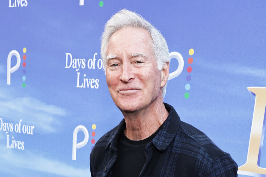 Drake Hogestyn wears a dark blue plaid shirt on the red carpet