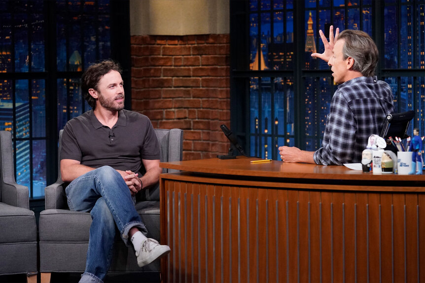 Casey Affleck speaks to Seth on Late Night With Seth Meyers on August 14, 2024.