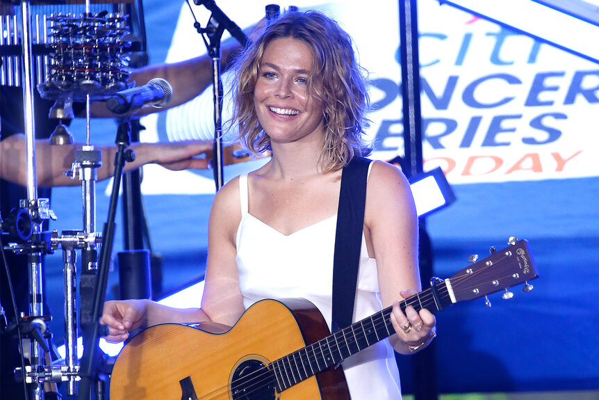 Maggie Rogers wears a white slip dress performing on TODAY